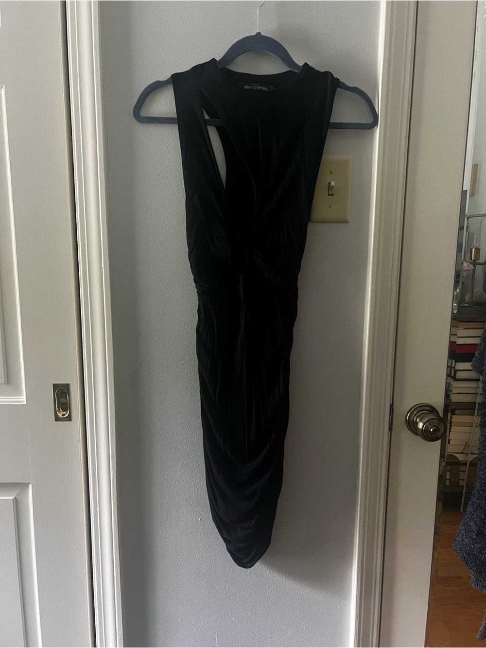 Urban Outfitters Black Sleeveless Midi Dress with Draped Front
